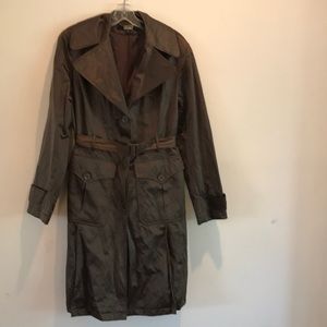 DKNY Brown Metallic Trench Coat Size Medium.